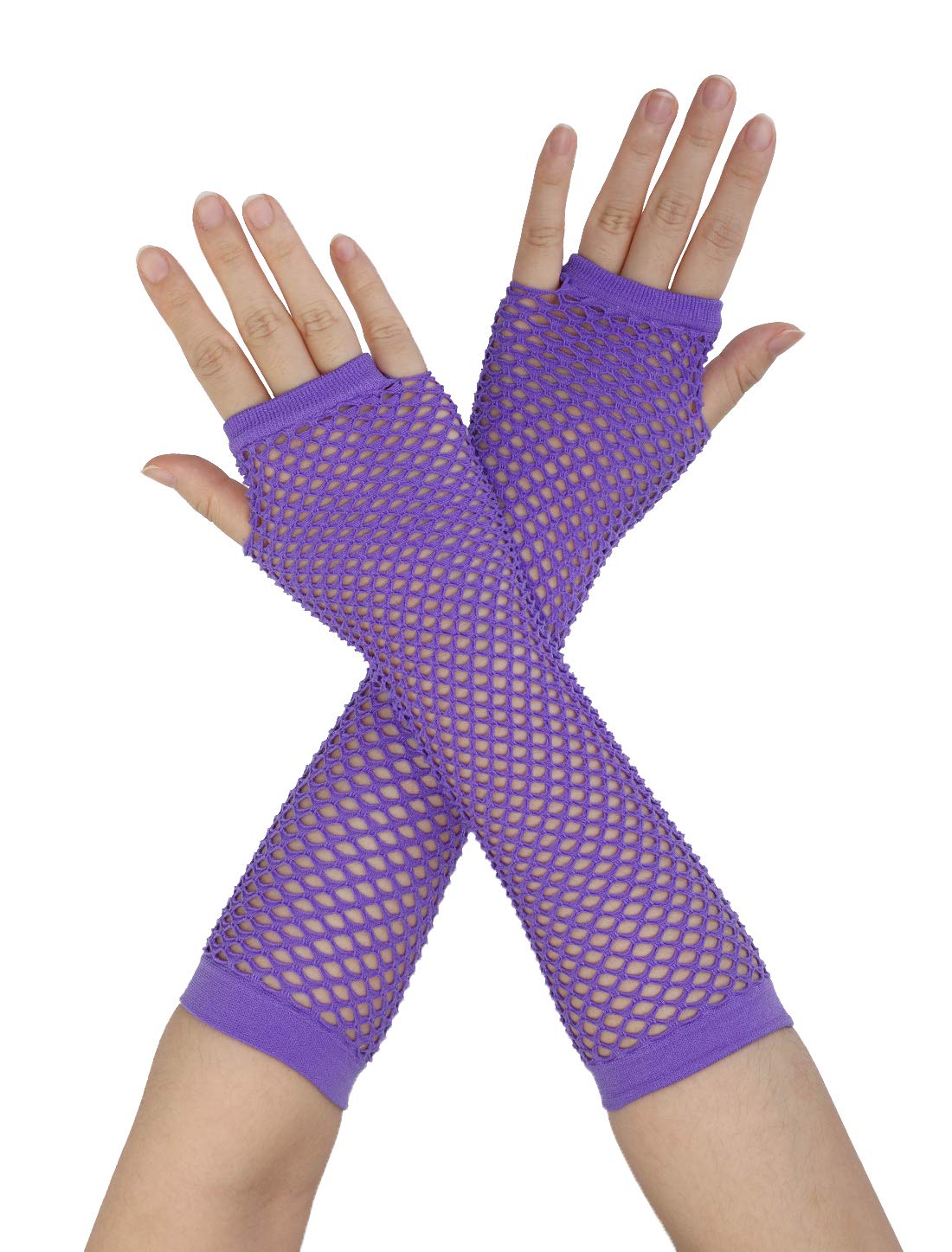 Sourcing Map Women's Purple Fingerless Mesh 1980S Fancy Dress Party Costume Accessories Fishnet Gloves Long-1Pair