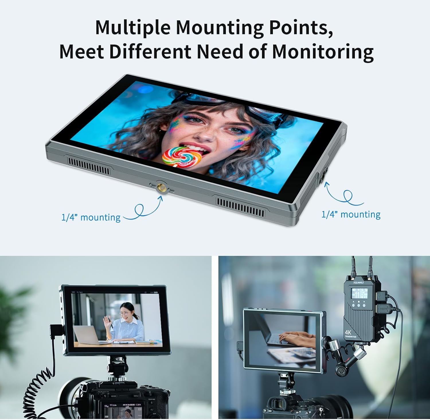 FEELWORLD FW759 Pro 7 Inch IPS Touch Screen 1280x800 Camera Field Monitor Support 4K HDMI,AV Signals DSLR on Camera Monitor with Carry Case,F750 Battery Bundle