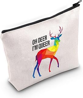 LEVLO LGBT Gay Pride Cosmetic Make up Bag Gay Pride Gift Oh Deer I'm Queer Makeup Zipper Pouch Bag Lesbian Queer Gift, I'm Queer