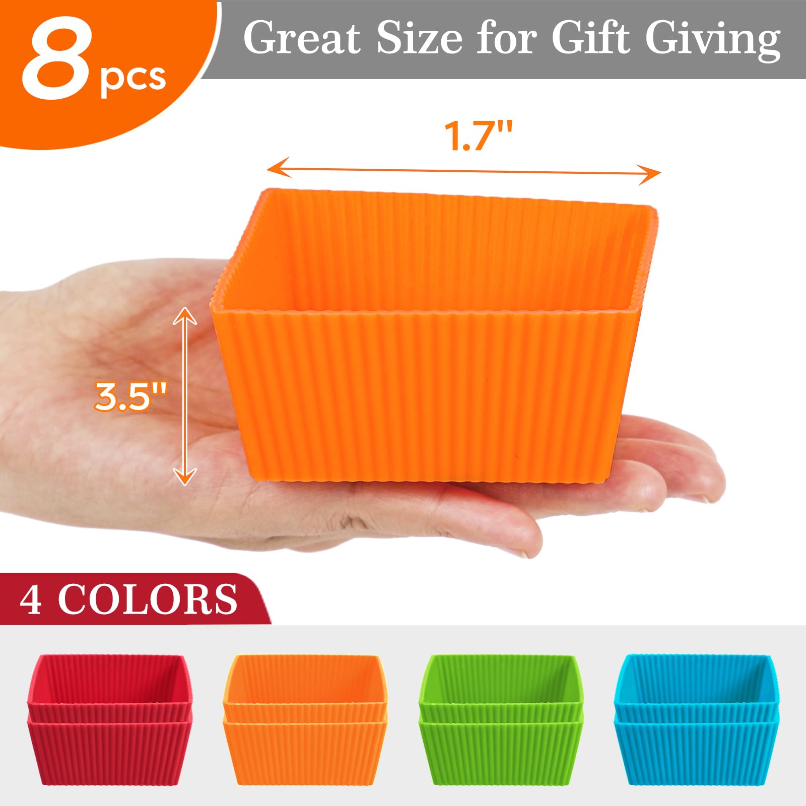 Webake Jumbo-Backförmchen, 8,9 cm, wiederverwendbar, Silikon, quadratisch, antihaftbeschichtet, für Muffins, Brownie, Kuchen, 8 Stück
