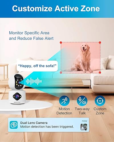 Miniatura 3 de INSEETECH Cámara de seguridad de doble lente de 5 MP, cámara interior WiFi de 2.4 GHz, cámara de seguridad PTZ para bebé, mascota, perro, gato,