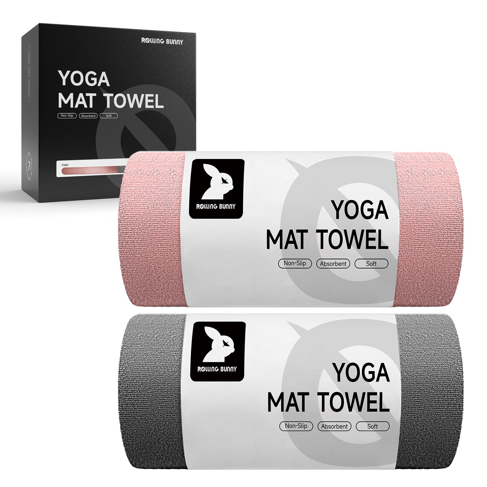 Yoga Mat Towel - Non-Slip Microfiber for Hot Yoga Pilates Super Absorbent Lightweight Machine Washable 72x25 Pink Gray