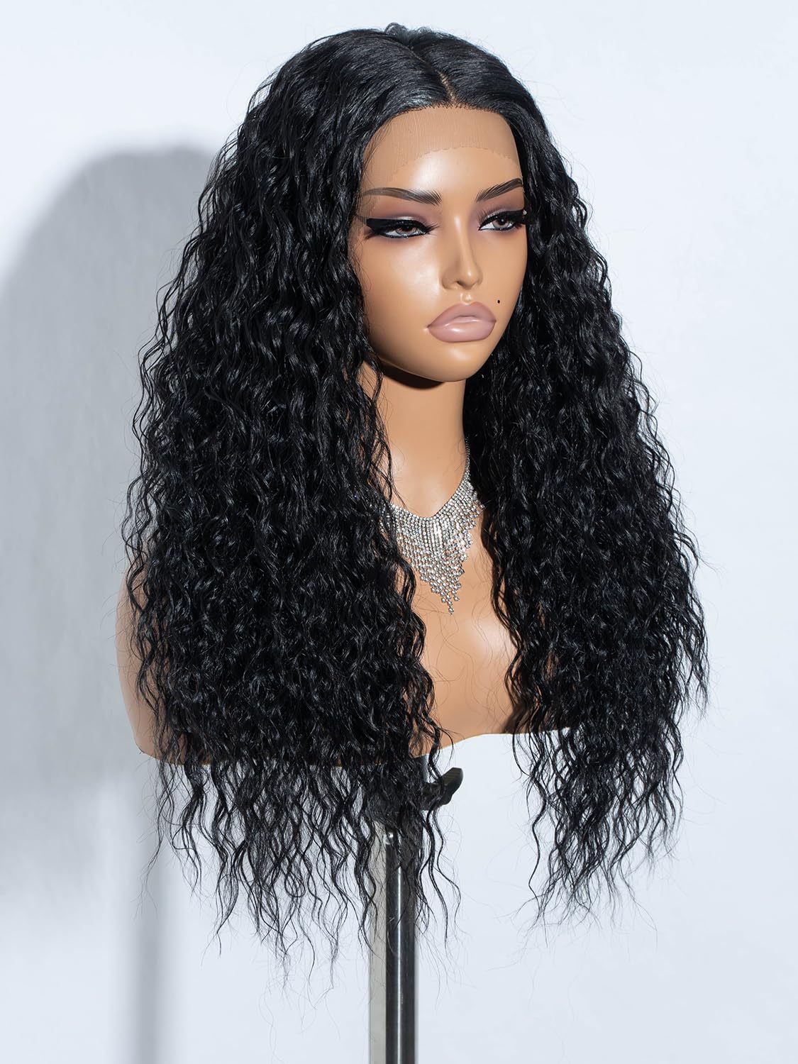 Joedir Black Curly Wigs Synthetic Lace Front Wig with Baby Hair 24 Inches Deep Curly Wigs for Women Daily Party - Image 2
