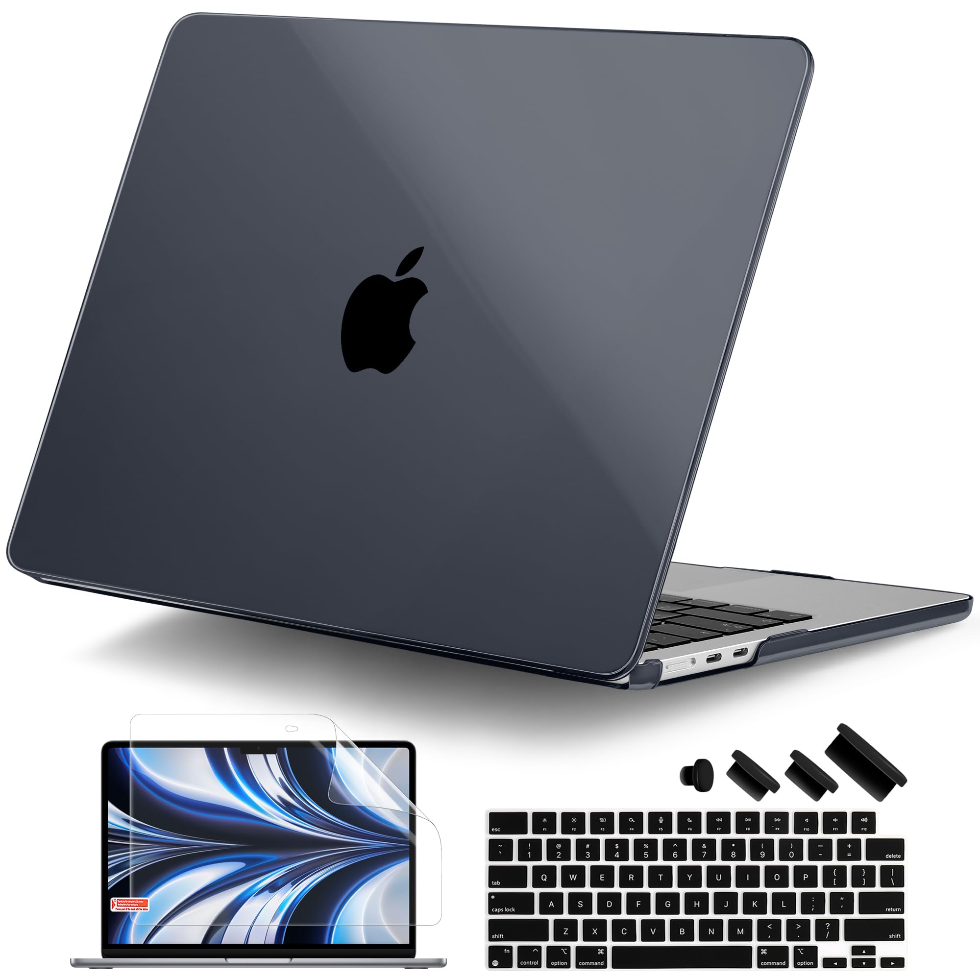 DONGKE Compatible with MacBook Air 13.6 inch Case M4 M3 M2 2025 2024 2023 2022 A3240 A3113 A2681, Plastic Hard Shell & Keyboard Cover for MacBook Air M4 13 inch Case, Crystal Black