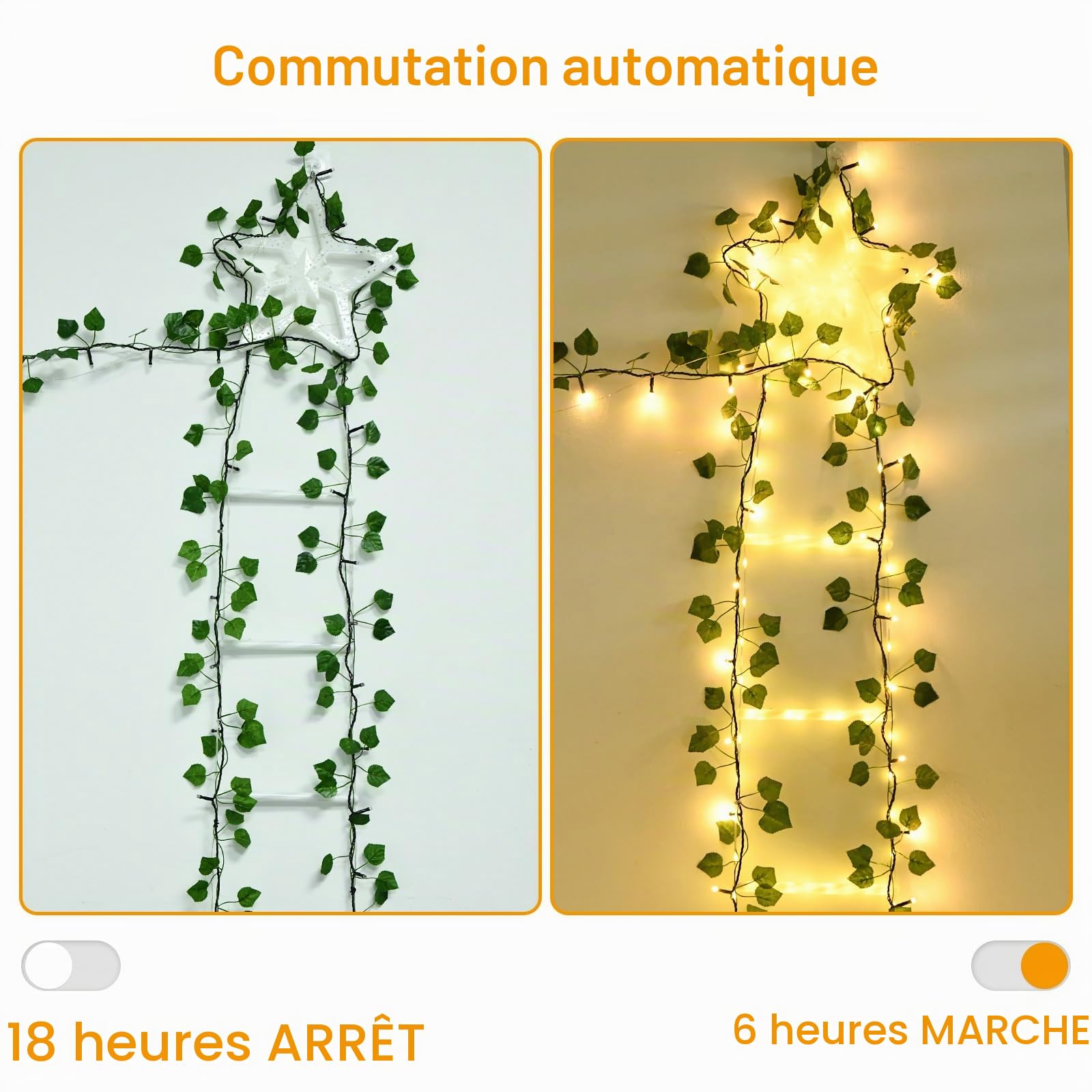 Guirlande lumineuse d'intérieur - 2 m - 20 LED - Avec minuterie - Étanche - Pour chambre à coucher, balcon, mariage, fête