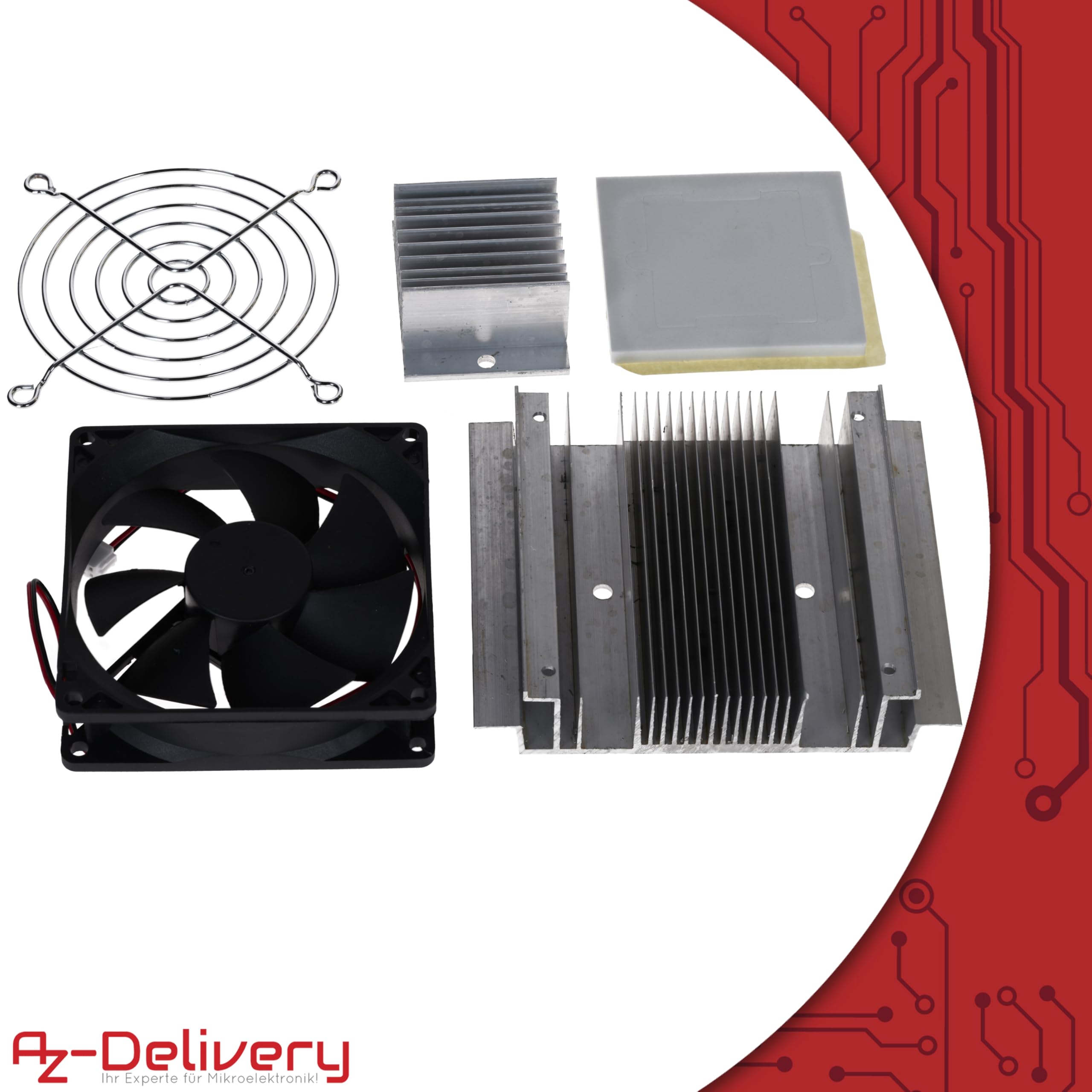 AZDelivery Kit de refrigeración Peltier – disipador de calor y ventilador 12 V – aluminio, 12 V, accesorios