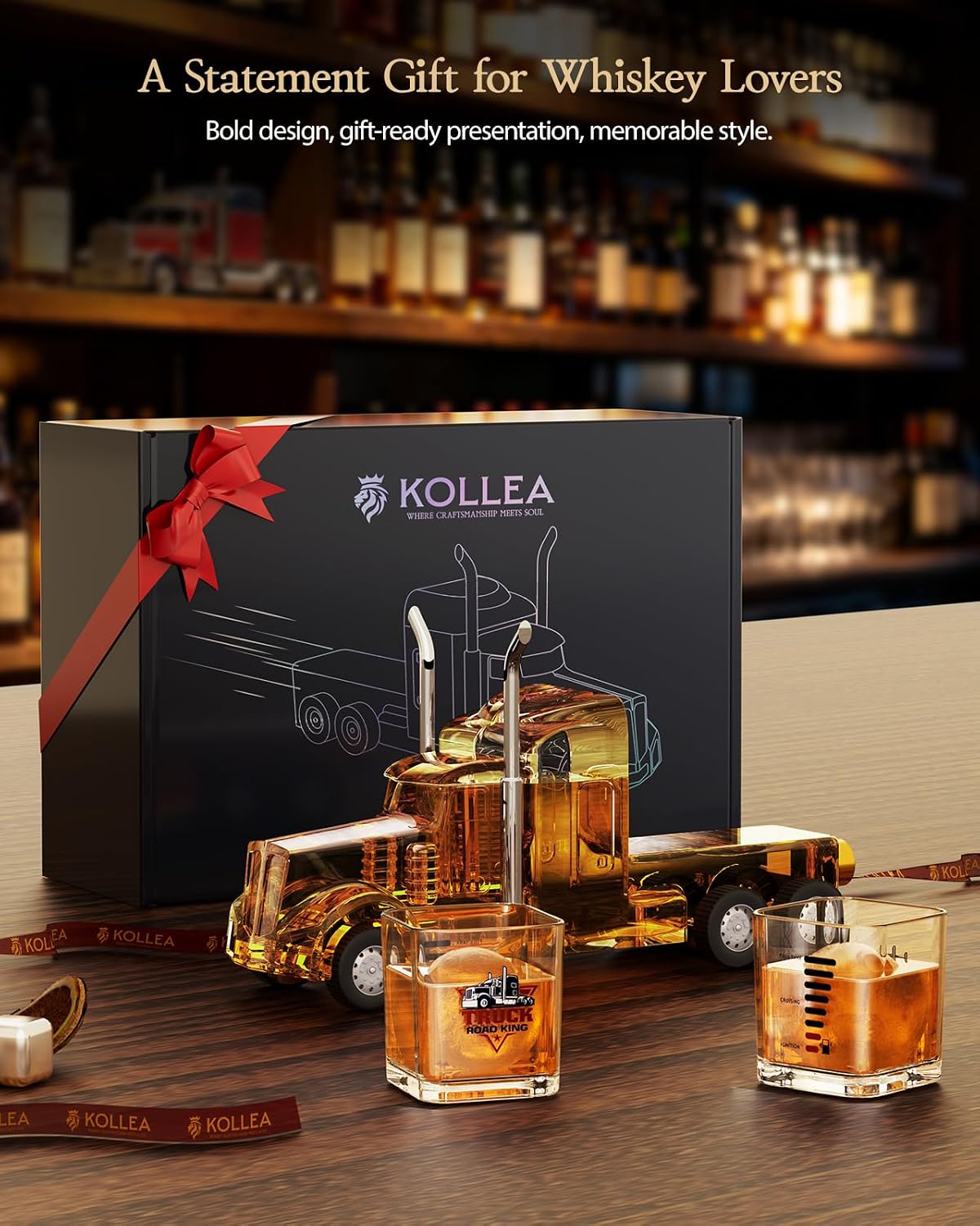 Kollea Semi Truck Whiskey Decanter Gift Set with 2 Glasses