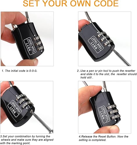 Miniatura 5 de Candado de bloqueo de combinación de alambre, diámetro del alambre de 324 pulgadas, circunferencia de 16 pulgadas, adecuado para equipaje de viaje,