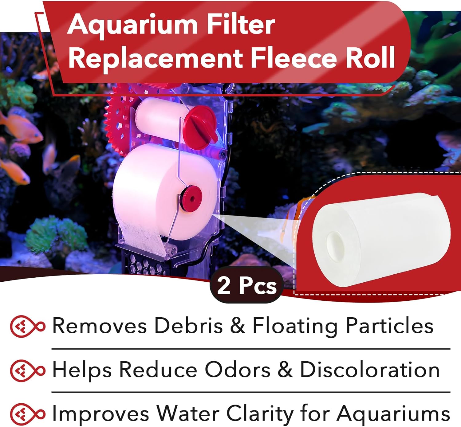 2 Pcs Replacement Fleece Roll Compatible with Red Sea 1200, 115 ft Long x 6.7" High, Non-Woven Polyester Fleece Filter for Aquarium, Easy to Install