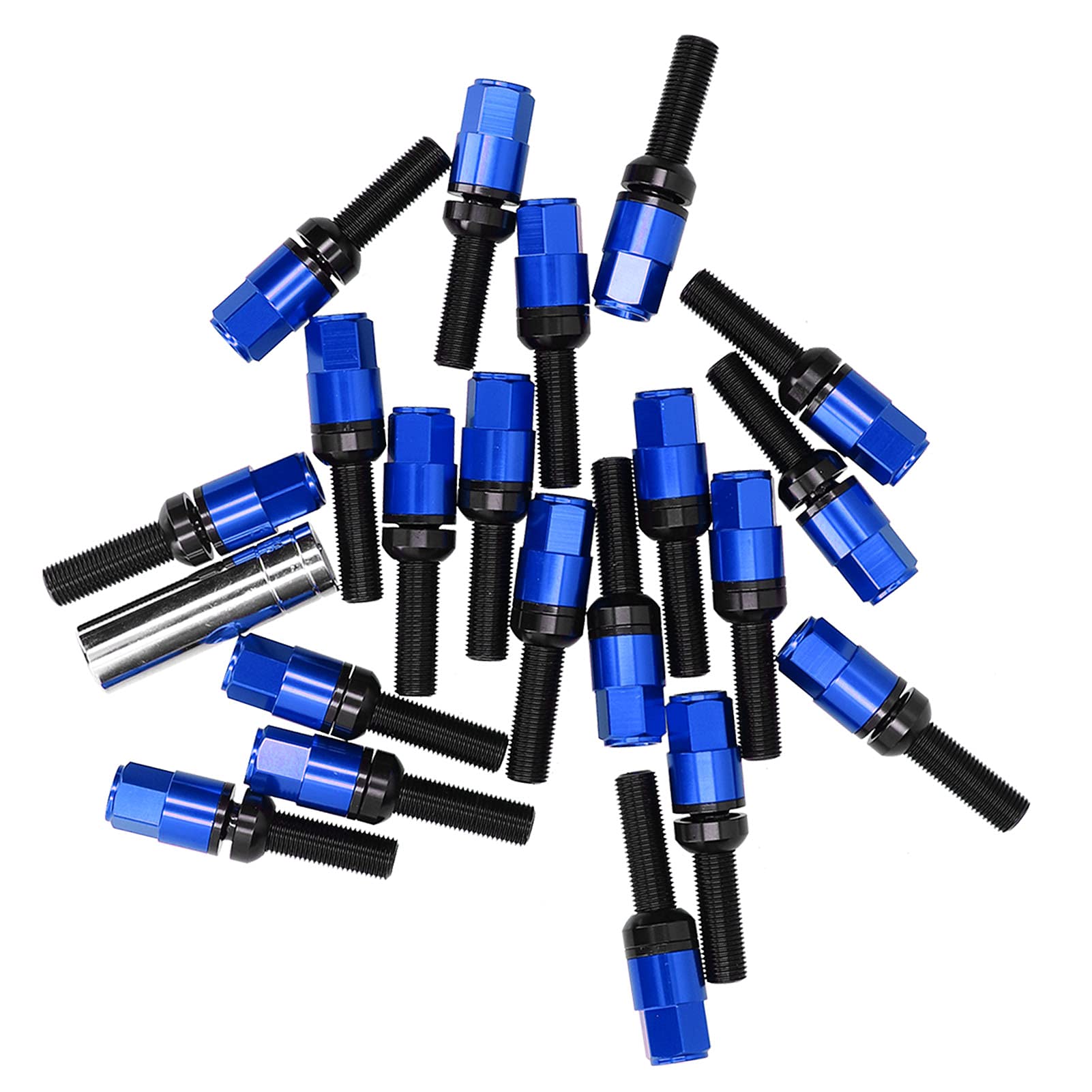 20 Stück Verlängerte Radschrauben, M14 X 1,5 Stahl, 28 Mm Gewinde mit Hülse, Universell für Auto (Blau)