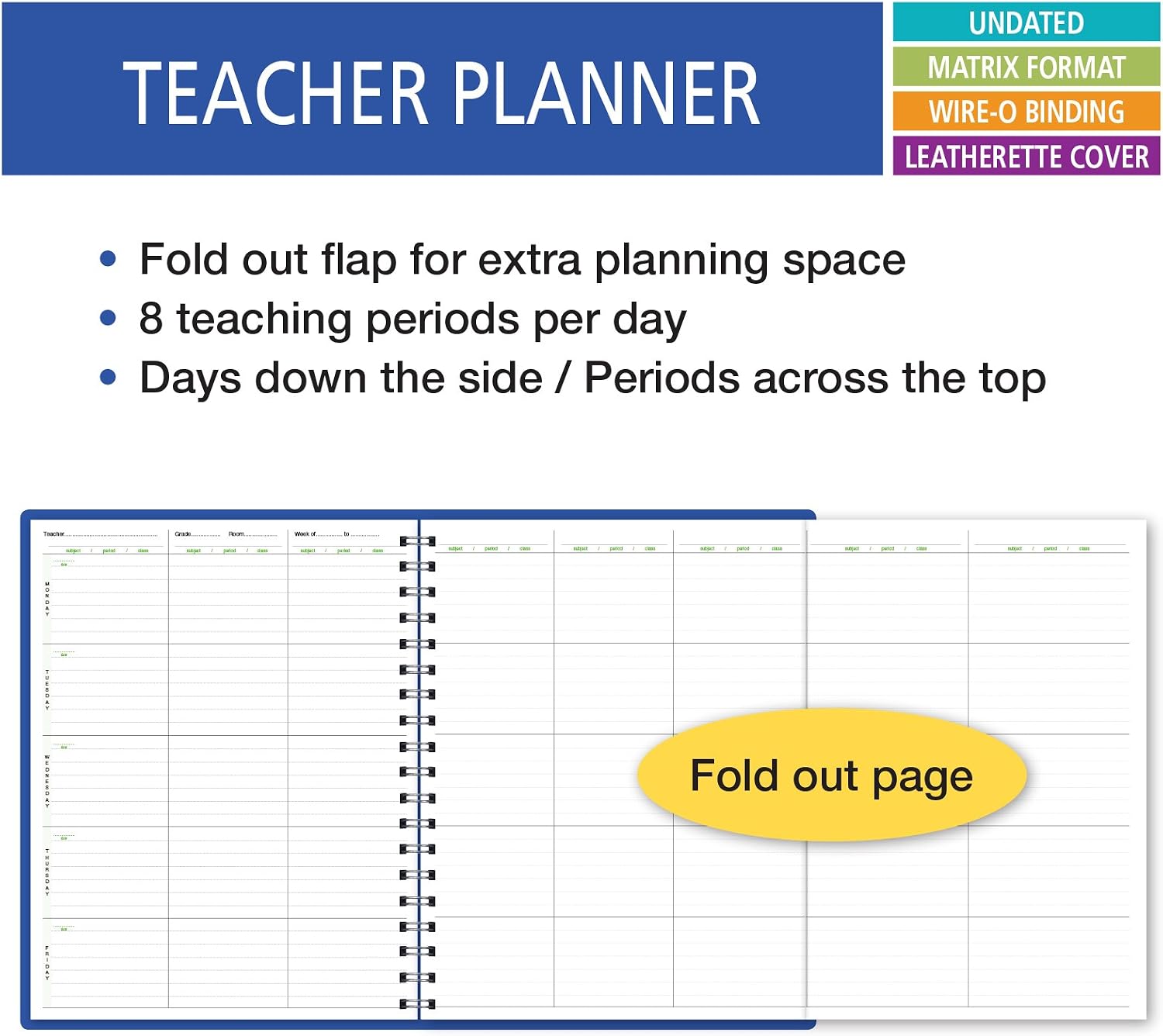 8 Period Wide Teacher Lesson Plan; Days Vertically Down The Side (8WPL)