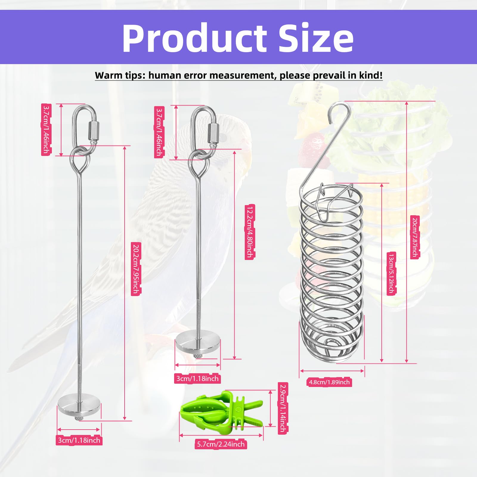 LJZP 6Pcs Rat Enrichment Toys, Stainless Steel Rat Foraging Toy for Fruit Vegetable Holder, Bird Food Holder Hanging Slow Feeder Clip for Parrot Bird Rodents - image 2