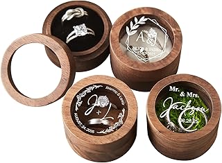 Ring Box Wedding Day - Personalized Wooden Wedding Ring Box with Clear Acrylic Cover, Custom Engagement Proposal Holder Gift for Anniversaries day, Birthday Gift, Bridal Gift For Her