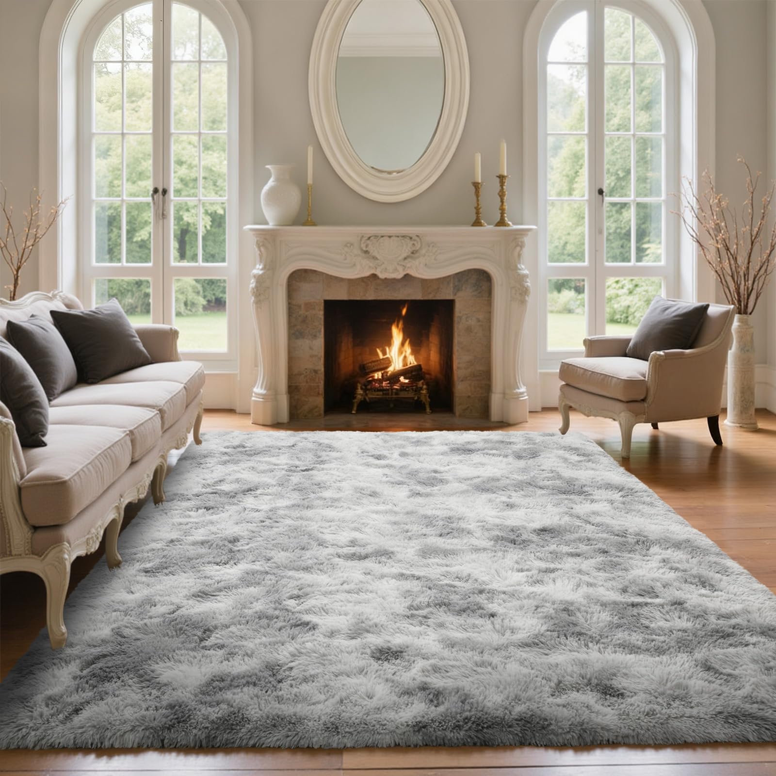 LòutiRoot Home 6x9 ft Rug for Living Room Fluffy Grey White Shag Rug Non-Slip Area Rugs Carpet for Bedroom Nursery Kids PlayRoom Dorm Office Indoor