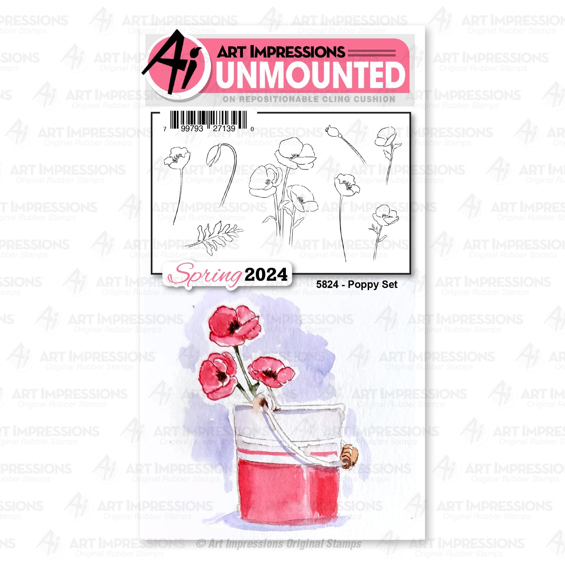 Art Impressions Watercolor Cling Rubber Stamps-Poppy