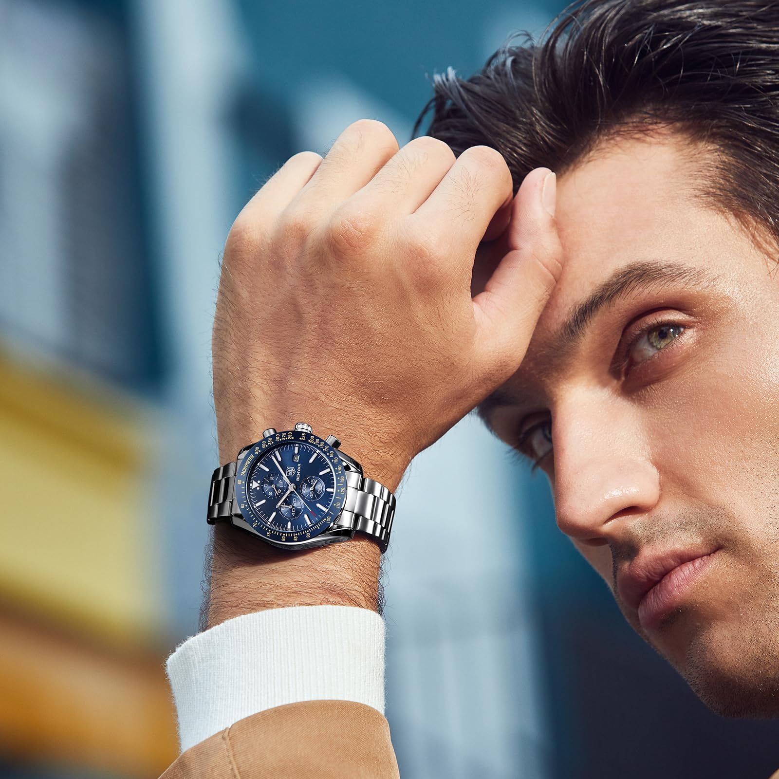 BENYAR BY Orologio Uomo Cronografo Analogico al Quarzo Impermeabile Luminoso Orologio da Polso Sportivo Orologi Regali per Uomo