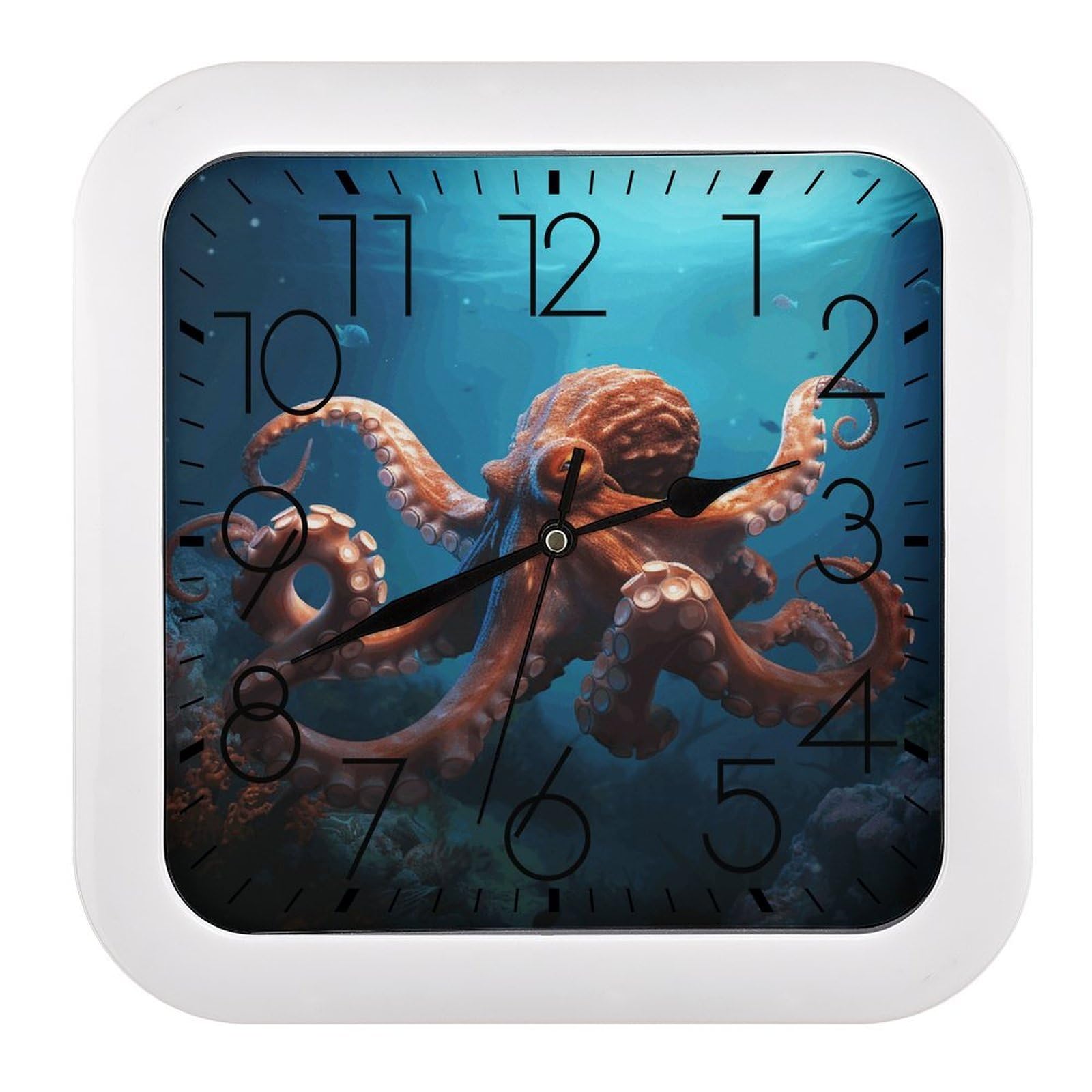 LZQPOEAS Ocean Animal Octopus Square Wall Clock, 10.2 Inch Battery Operated Silent Non-Ticking Wall Clock, Square Analog Decorative Clock for Home Wall Art, Living Room, Bedroom, and Office