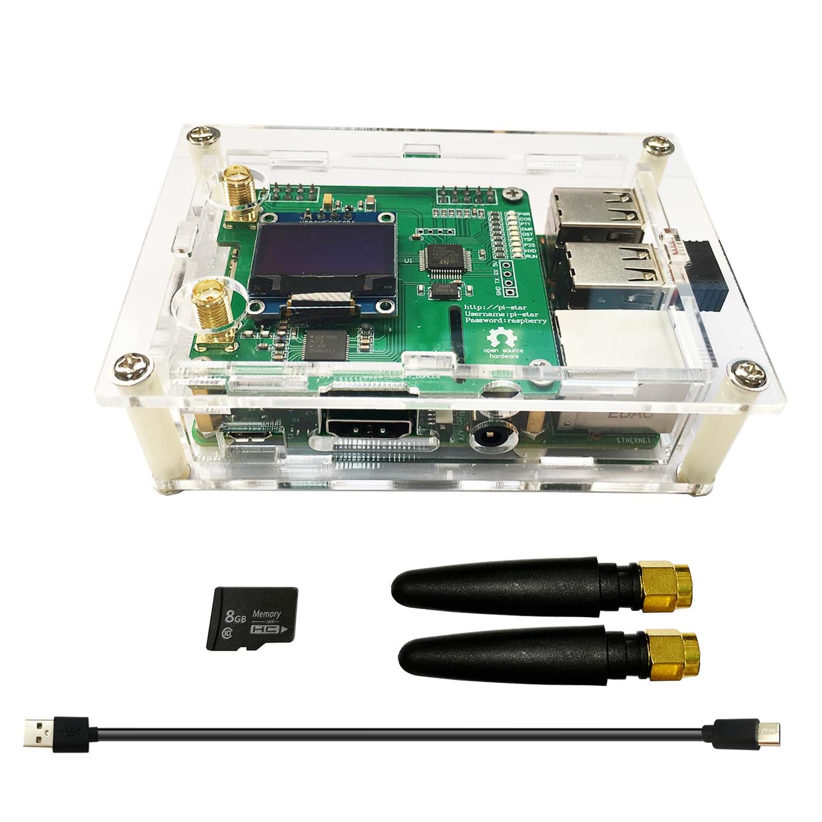 All-New Upgraded Duplex DMR Hotspot WLAN Ehternet Port Assembled Radio Station WiFi Digital Voice Modem Support DMR Dstar YSF P25 Fusion Antenna Raspbery P Model 2B Two Colors OLED 2 TimeSlots
