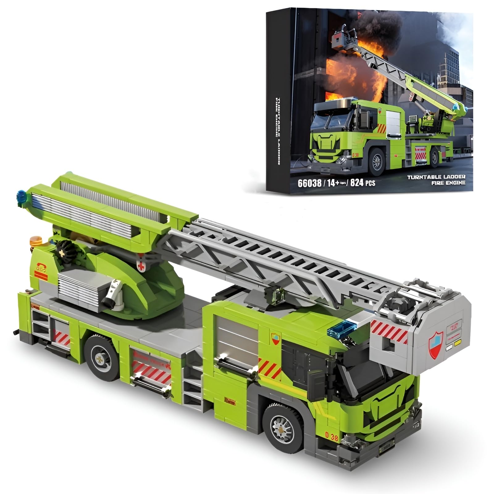 Technik LKW Klemmbausteine Set, Feuerwehrauto Bausteine, Leiter-Feuerkran Montagesatz Spielzeug, Geschenk für Erwachsene und Kinder, Kompatibel mit L***, 829 Teile