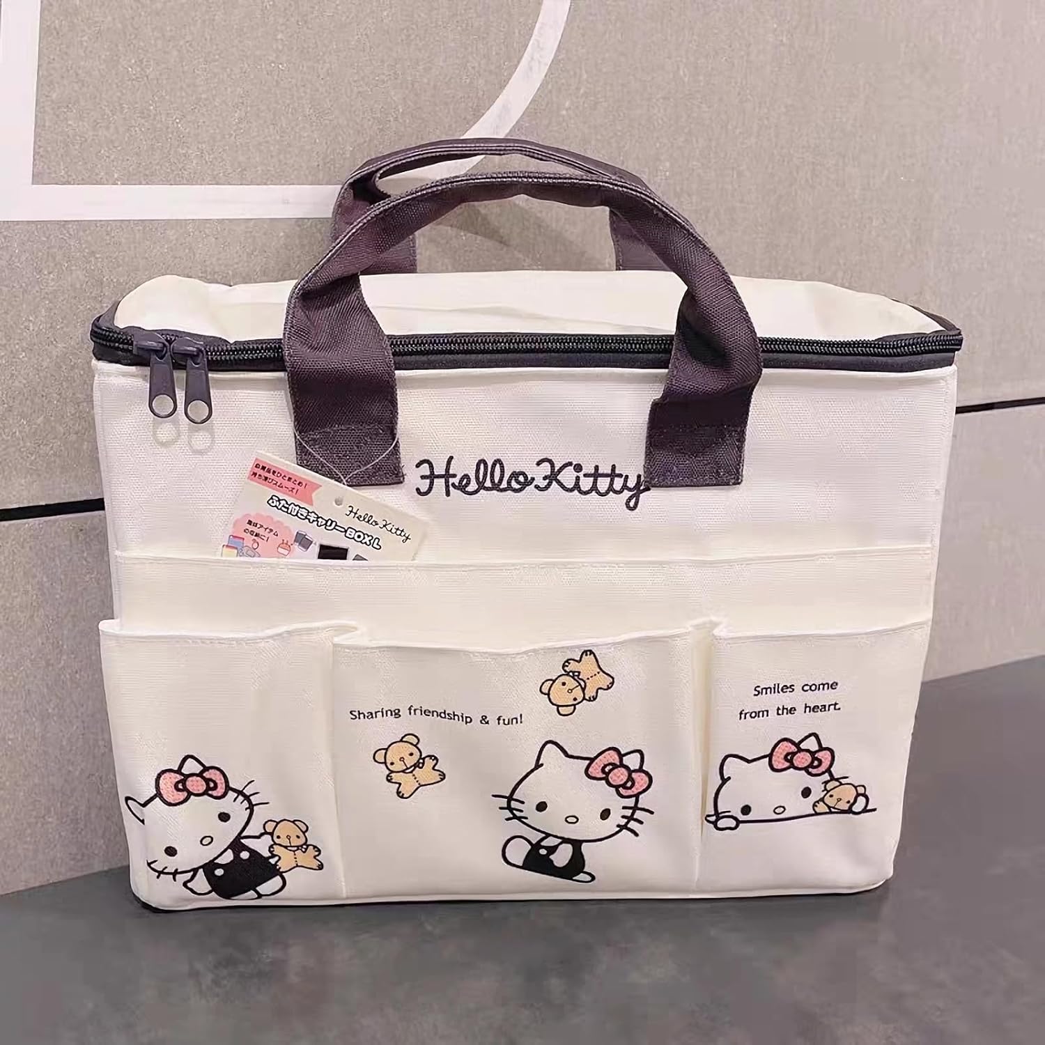 Cute Canvas Tote Bag, 4-Pockets Utility Sturdy Handbag with Top Zipper Closure, Gift for Working Women - Image 3