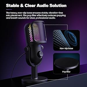 USB Microphone for PC Gaming: Condenser Microphone RGB for Gamer with Stand Mic - Recording Mic for Computer&Laptop with Qiuck Mute - Desk Podcast Mic for Podcast & Singing & Streaming & Youtube Black