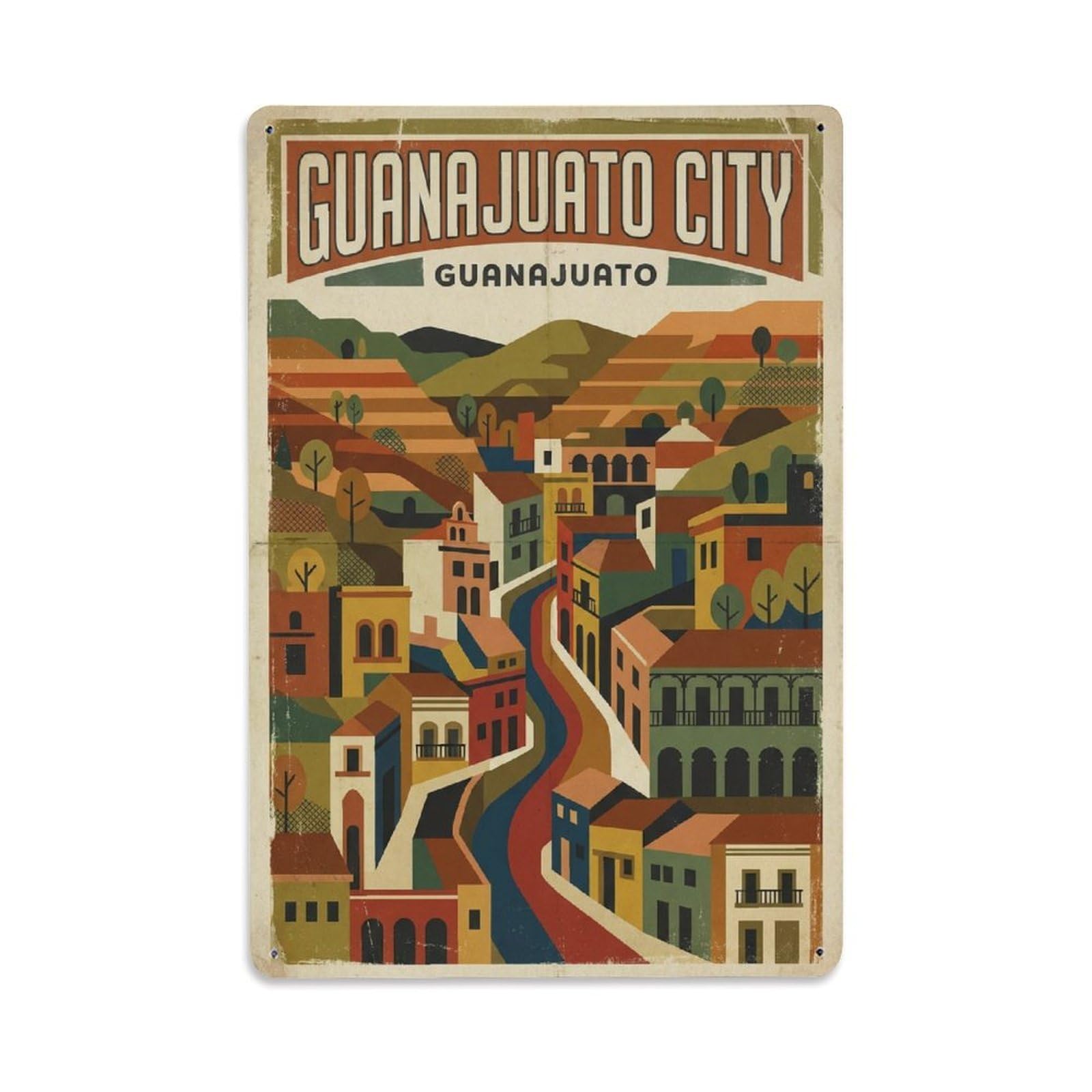 Xanthor Style Travel Vintage Mexico Guanajuato City Metal Tin Sign