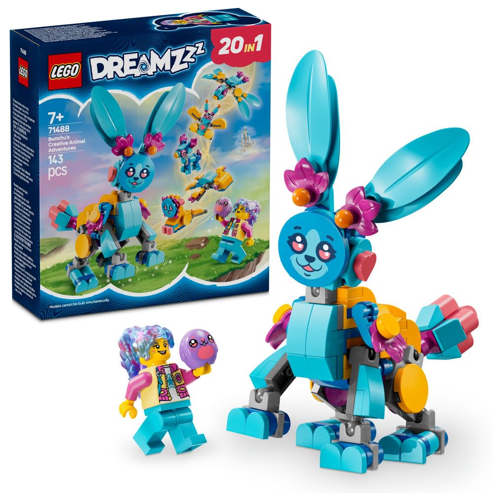 DREAMZzz Bunchu’s Creative Animal Adventures Rebuildable Bunny Toy, Kids’ Fantasy Playset with Izzie Minifigure, Imaginative Play Gift for Girls and Boys Aged 7 and over 71488