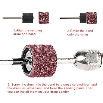 AUSTOR Aluminum Oxide Sanding Drum Set with Free Box Including 120 Pieces Drum Sander Sanding Sleeves and 12 Pieces Drum Mandrels for Dremel Rotary Tool, 132 Pieces