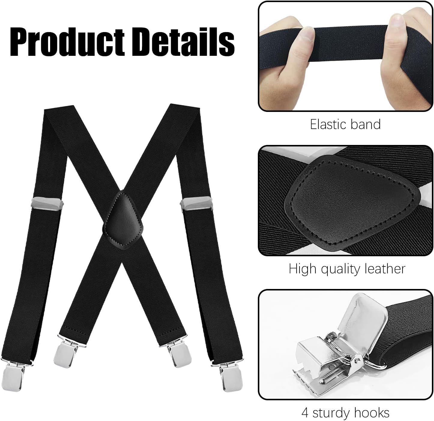 Heavy Duty Mens Suspenders,2PCS 1.4-inch Wide X-Shaped Sturdy Clips Adjustable Suspenders For Men - Image 4