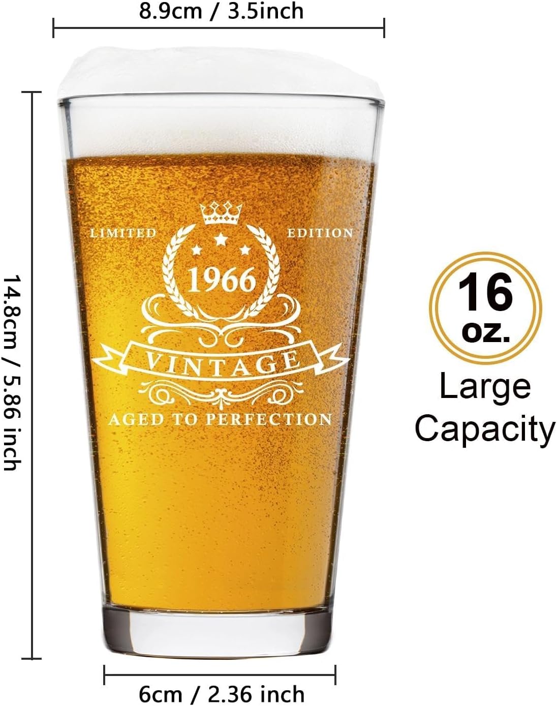 LIGHTEN LIFE 60th Birthday Gifts for Men 16oz,1966 Beer Glass in Barrel Box,60th Birthday Gift Ideas,1966 Pint Glass for 60 Years Old Dad,Husband - Image 2