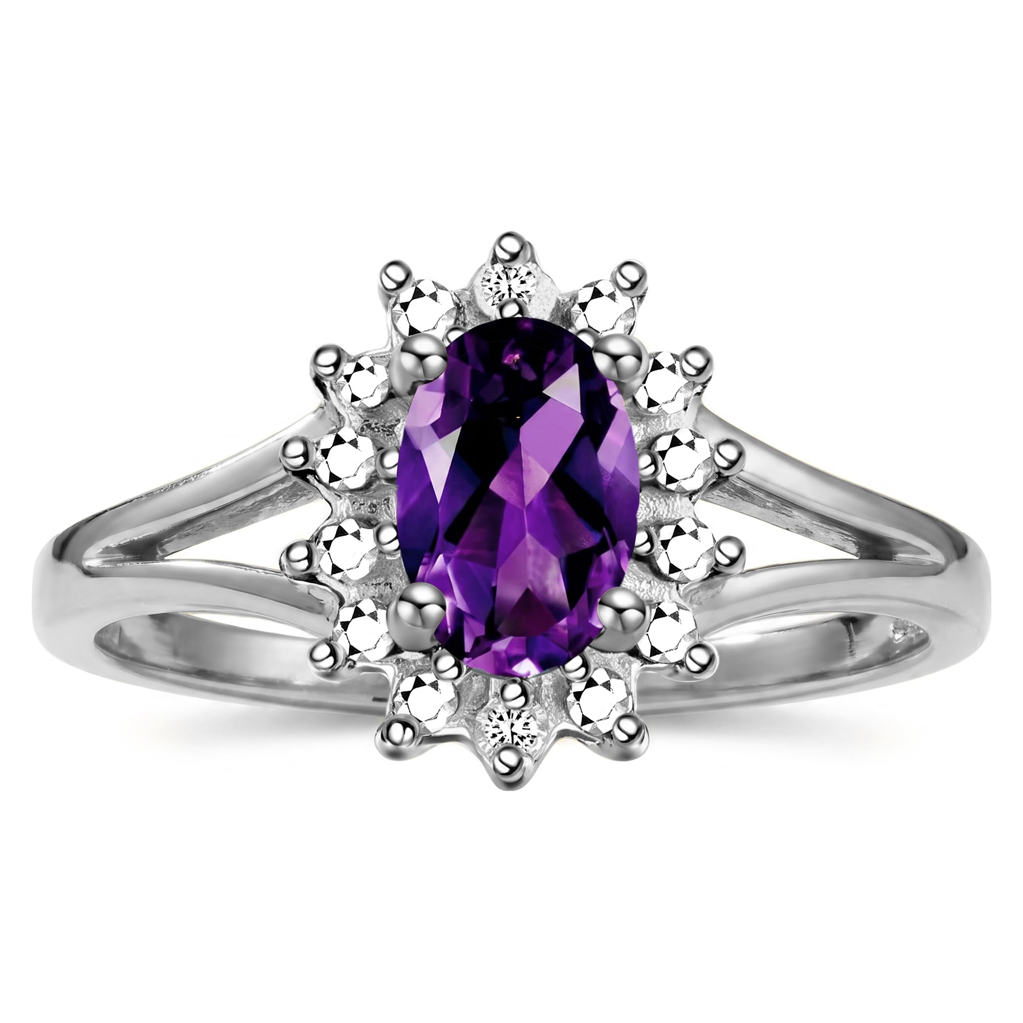 Rylos Halo Ring: Diamond Birthstone with 6X4MM Oval Gemstone - Women's Jewelry in Sterling Silver - Stunning Diamond Ring Sizes 5-10