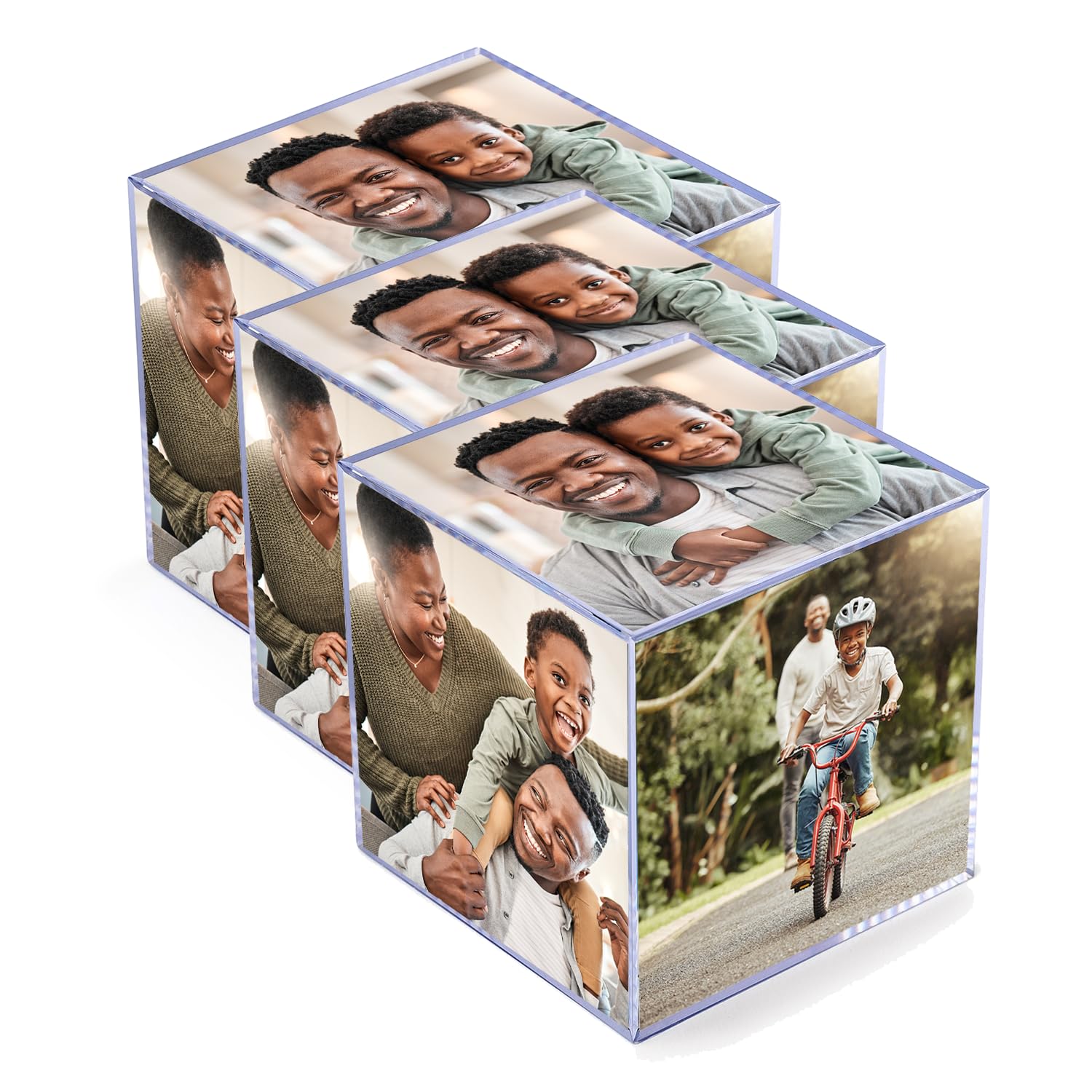 Kenro Transparent Box Of 3 Photo Cube For 6 Photos (9 X 9Cm) - Personalised Picture Cube, Lightweight & Durable Perspex Photograph Display Gallery, Unique Keepsake Box Gift For Adults & Kids