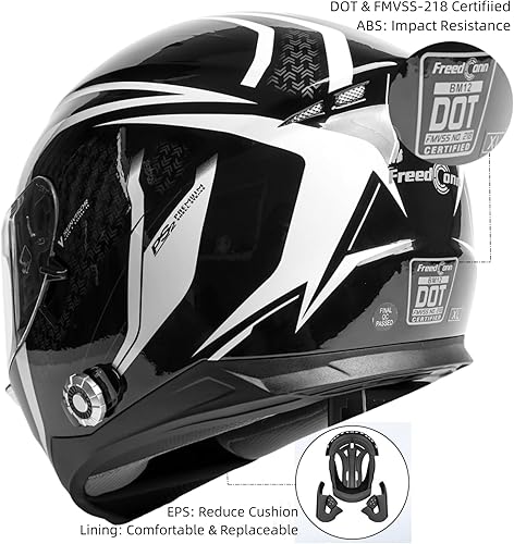 Miniatura 5 de Casco de motocicleta de cara completa FreedConn Bluetooth 5.0 con intercomunicador integrado de 2 vías, certificado DOT FMVSS-218, comunicación para