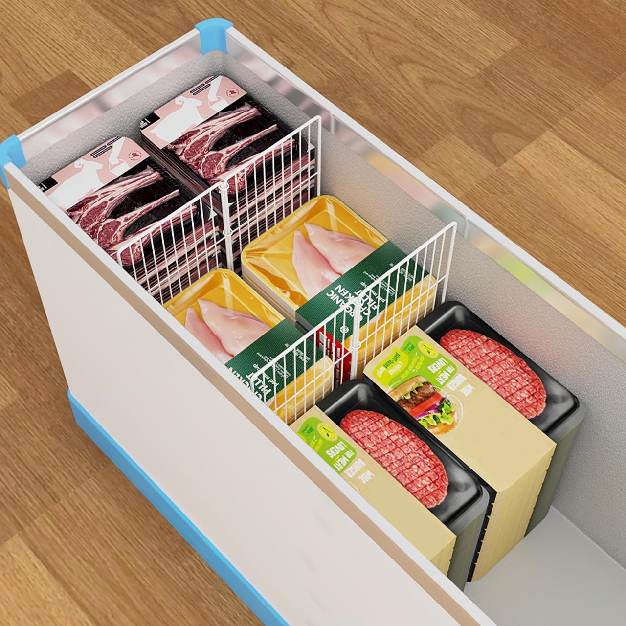 2 Pcs Adjustable Freezer Divider Shelves - Wire Shelf Organizer for Freezer and Refrigerator, Perfect for Deep Refrigerator Storage, Easy Installation