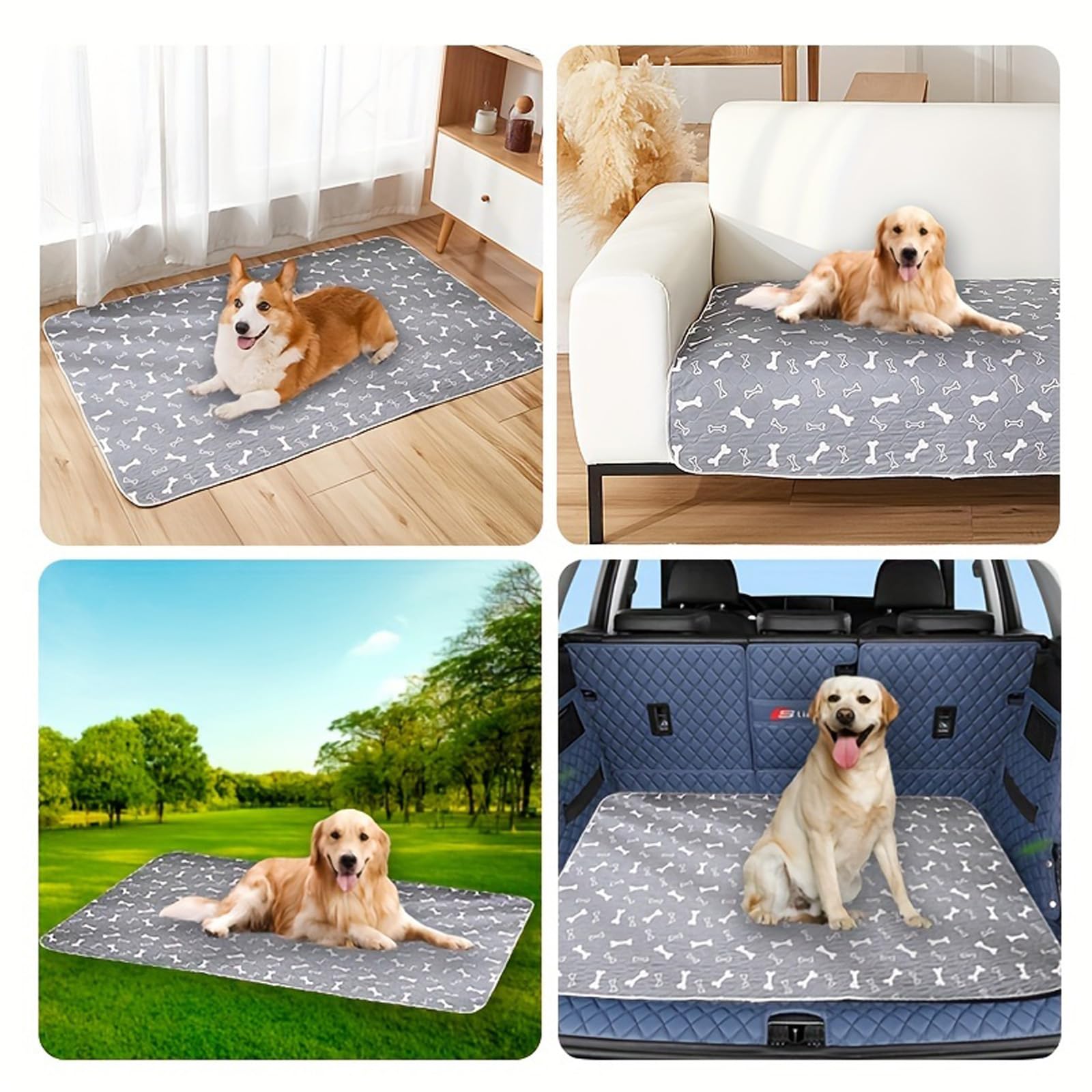 Tappetino Igienico, Assorbente e Lavabile per Cani e Cuccioli, Protezione a 4 Strati Contro le Perdite, Tappetino Cane Pipì, Traversine Lavabili per Cani, Riutilizzabile (80*90CM,GREY*2)