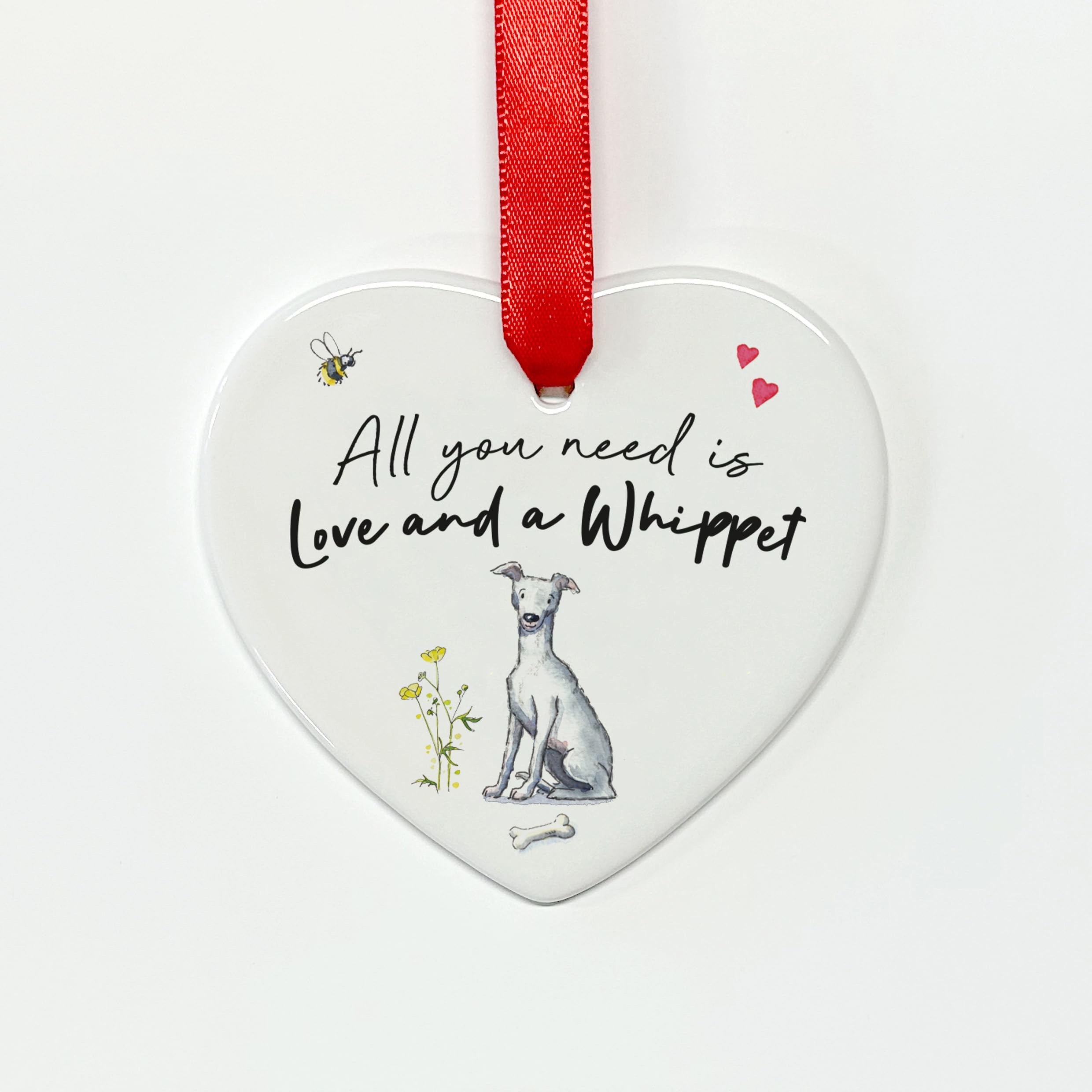Image Industry Love and a Whippet Ceramic Heart - Dog gift - Gift for Dog Lover - Dog Memorial Gift