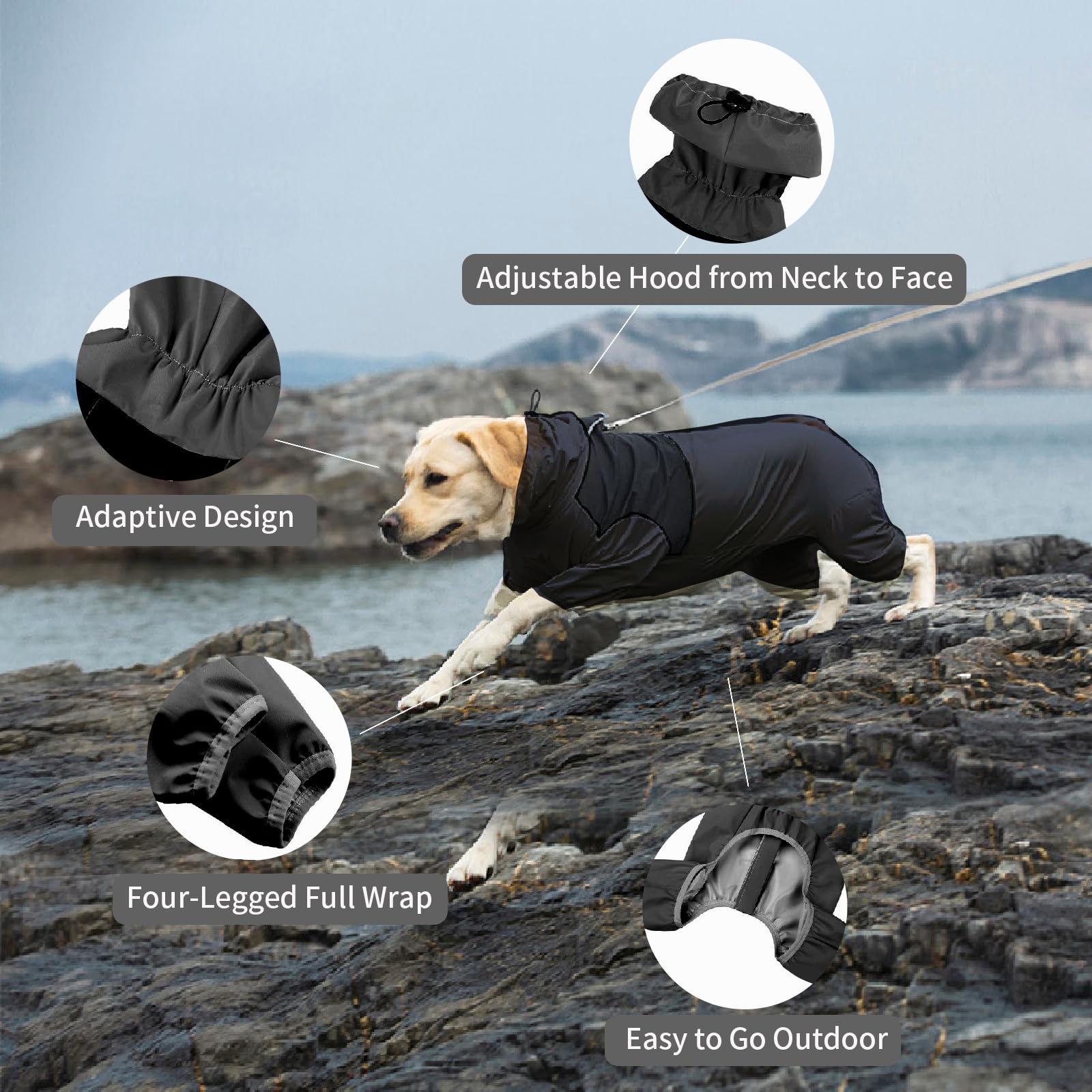 ZMIDANT Dog Raincoat,Waterproof Windproof Rain Jacket,All-Weather Jacket,for Small Medium Large Extra Large Dogs (Black, X-Large)