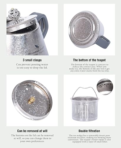 Miniatura 3 de Boundless Voyage Tetera de titanio, tetera de café con filtro, ligera, de una sola capa, hervidor de agua para estufa Ti3115D