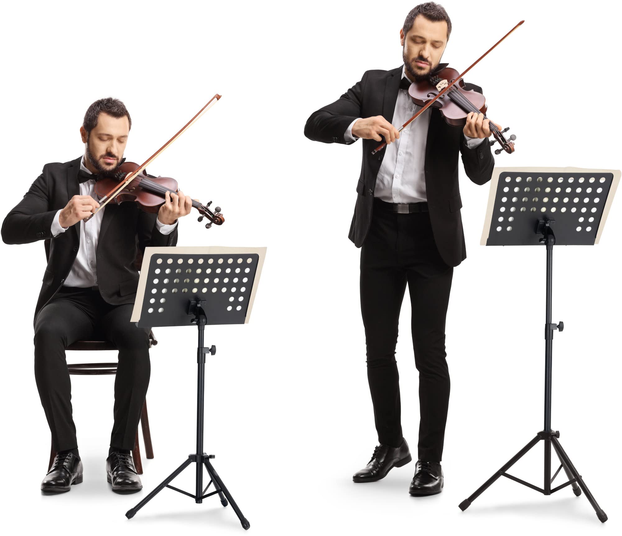 Pronomic OS-01P Orchesterpult Lochblech Ständer (Notenständer mit Notenklemmen, Abnehmbare Ablage, 2 Federklemmen, ausziehbar von 69 cm bis 115 cm) schwarz