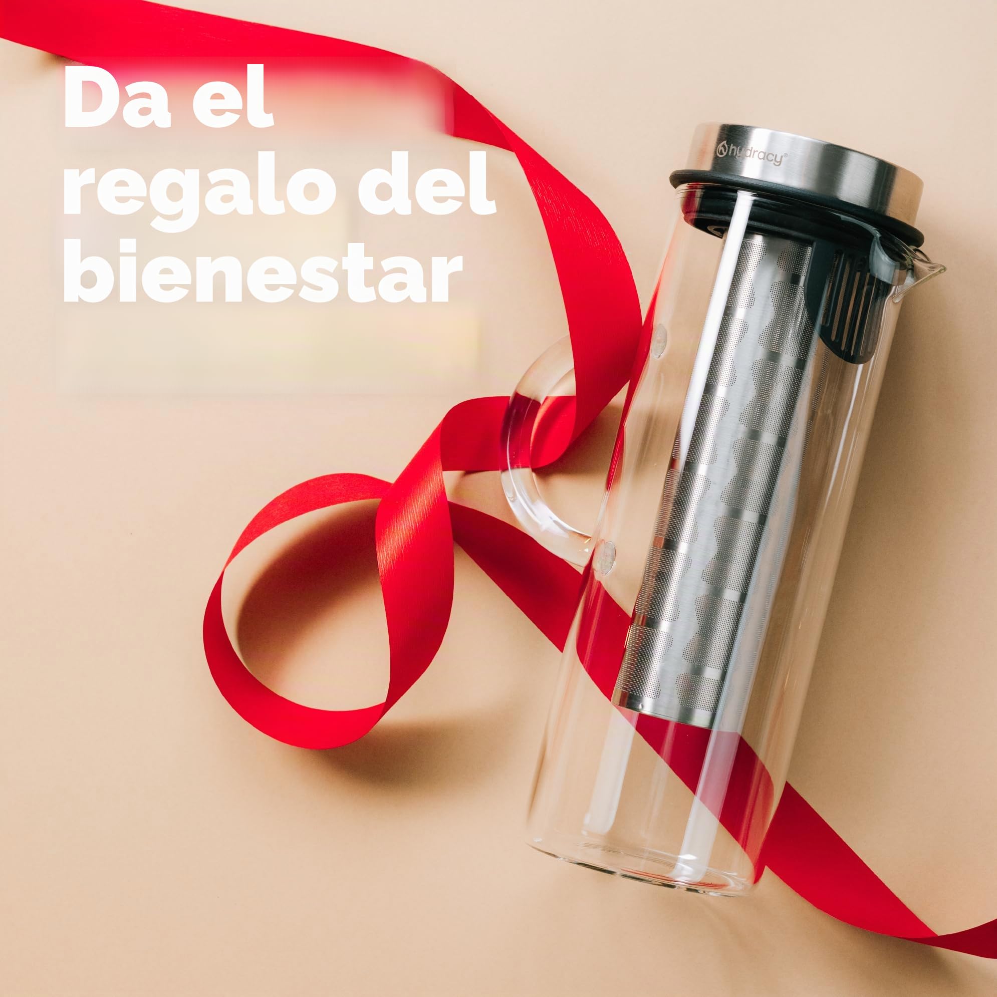 Hydracy Cafetera y Tetera - Jarra de Vidrio de 1,5L - Bebidas Frías y Calientes - Tapa y Filtro de Acero Inoxidable - Tubo Adicional para Infusiones de Frutas - Apto para Lavavajillas