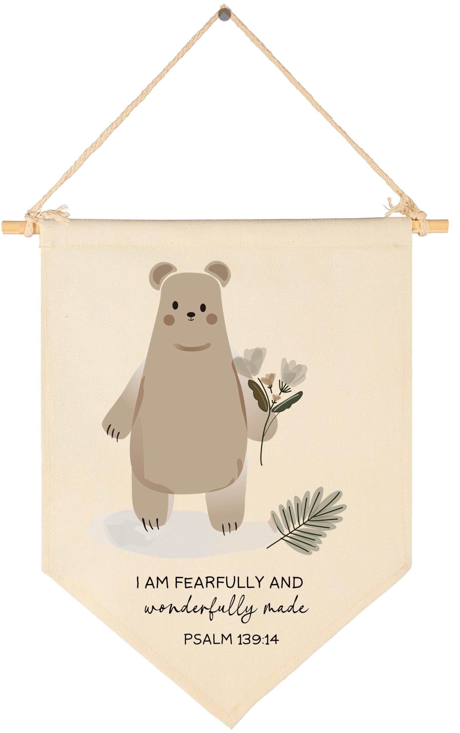 Woodland Animal Bear-I Am Fearfully and Wonderful Made-Flag Wall Decor Gifts for Baby Girls Boys Kids-Canvas Hanging Pennant Banner Pennant Wall Sign