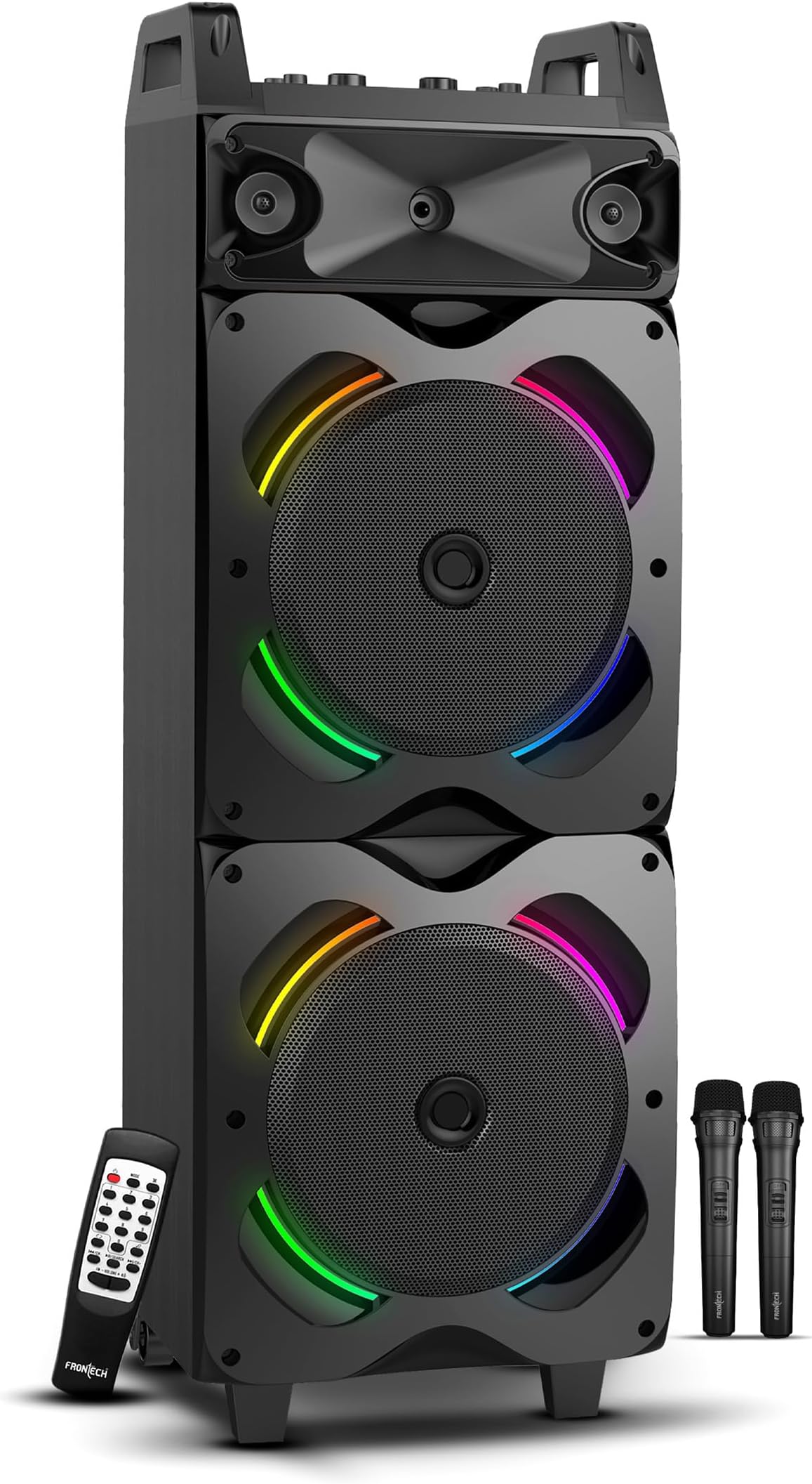FRONTECH Rise Multimedia Wireless Trolley Speaker 140W 5.0 Bluetooth Speaker with RGB Party Lights, Wireless Mic - 1 Year Warranty (SW-0203, Black)
