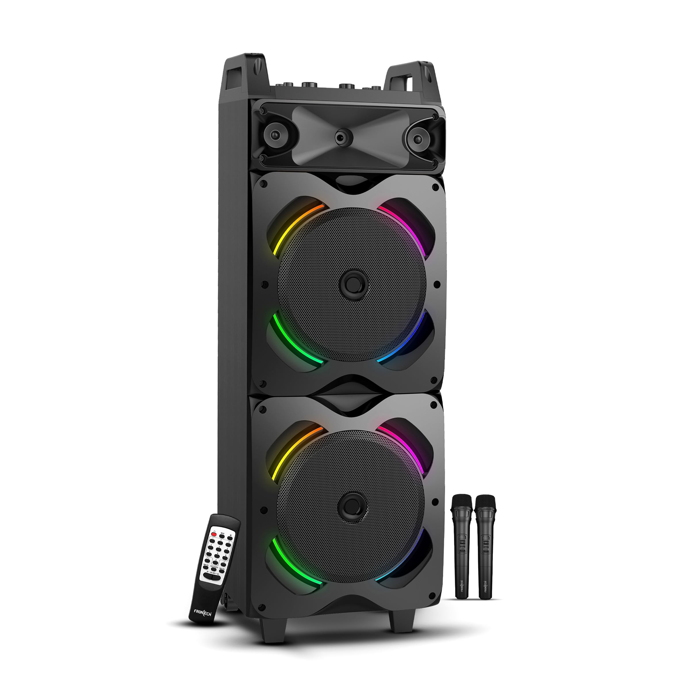 FRONTECH Rise Multimedia Wireless Trolley Speaker 140W 5.0 Bluetooth Speaker with RGB Party Lights, Wireless Mic - 1 Year Warranty (SW-0203, Black)