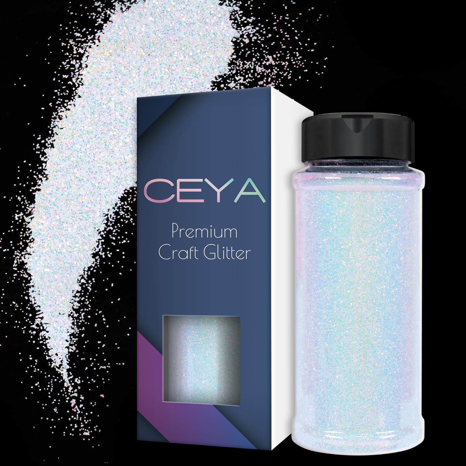 Ceya Ultra Fine White Glitter Powder 3.5oz/ 100g Magic Opal Iridescent Crafts Glitter 1/128” 0.008” 0.2mm for Slime Epoxy Resin Tumbler Jewelry Nails