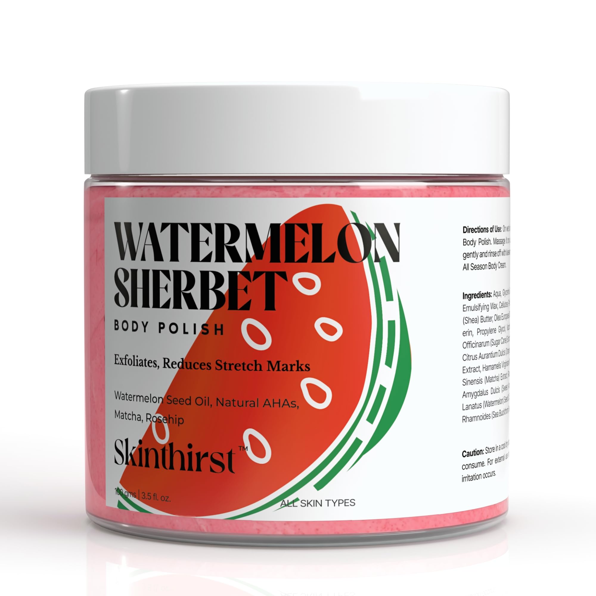 Skinthirst Watermelon Exfoliating Body Polish Scrub with Natural AHA, Rosehip & Almond Oil | Gently Exfoliates and Moisturizes for Instant Soft & Smooth Skin| Sulfate-Free, Paraben- Free (100gm)