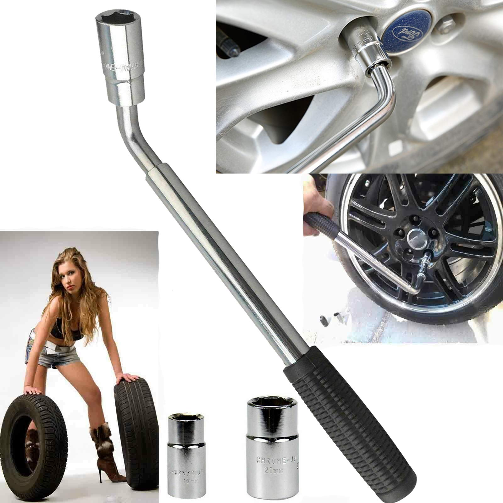 CarMonster 350-550mm Extendable Wheel Wrench - 17/19/21/23mm Universal Compact Lug Wrench Set - Telescopic Tyre Wrench with Chrome Vanadium Steel Sockets - Emergency Garage Tools