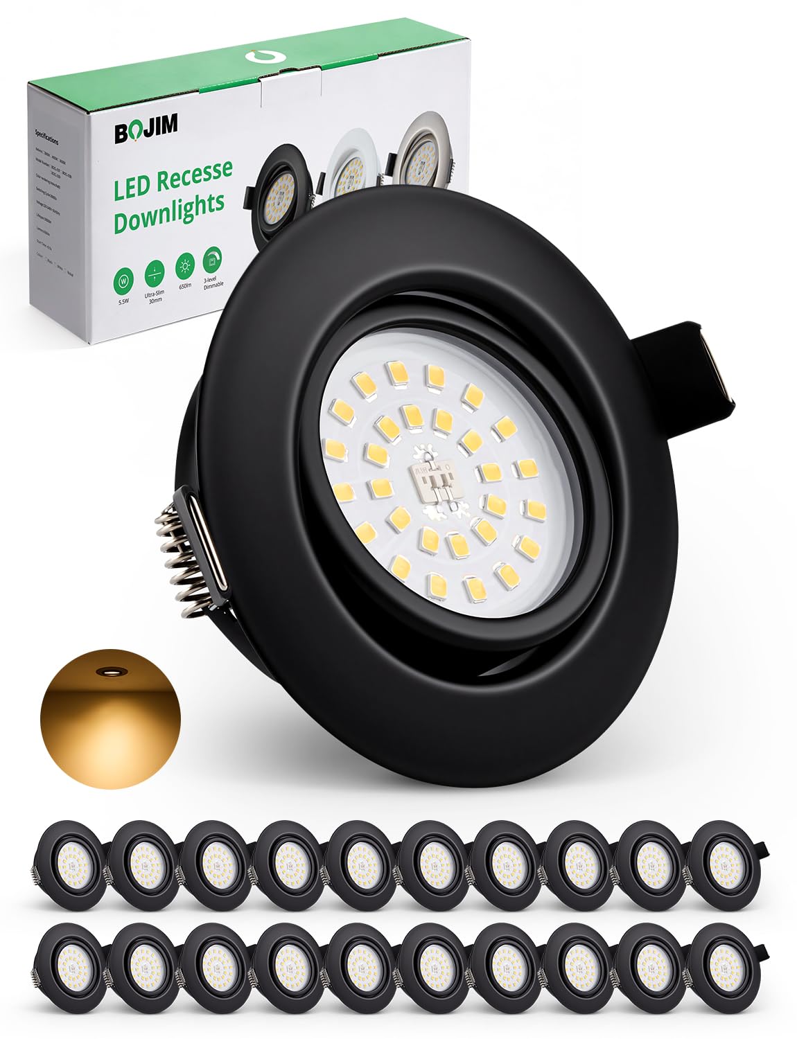 BOJIM Einbaustrahler LED 230V Flach Dimmbar, 5.5W 68mm - 80mm Lochmaß, für Küche Wohnzimmer Badezimmer