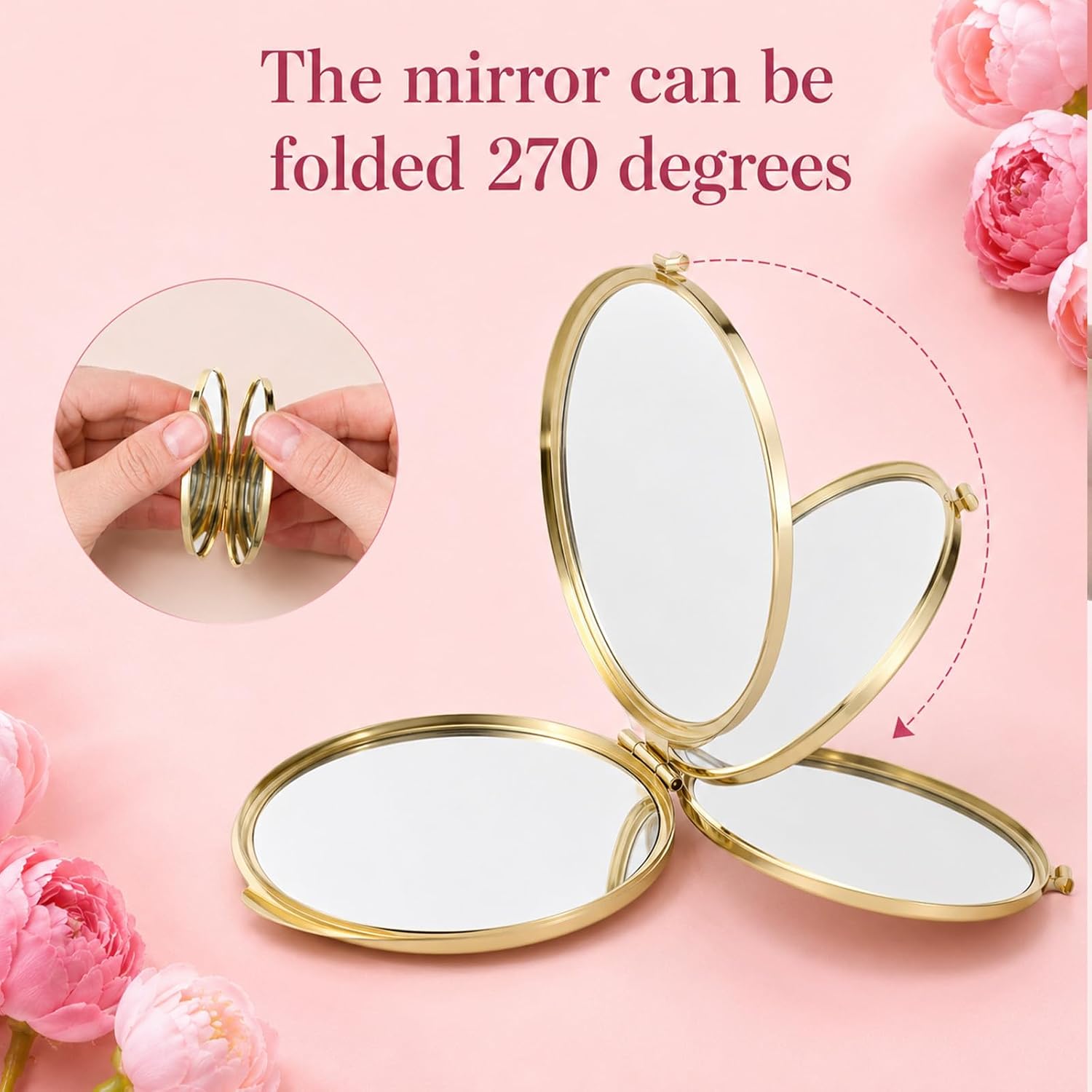 10 Pcs Gold Compact Mirror Bulk, Metal Round Shell, 1x 2X