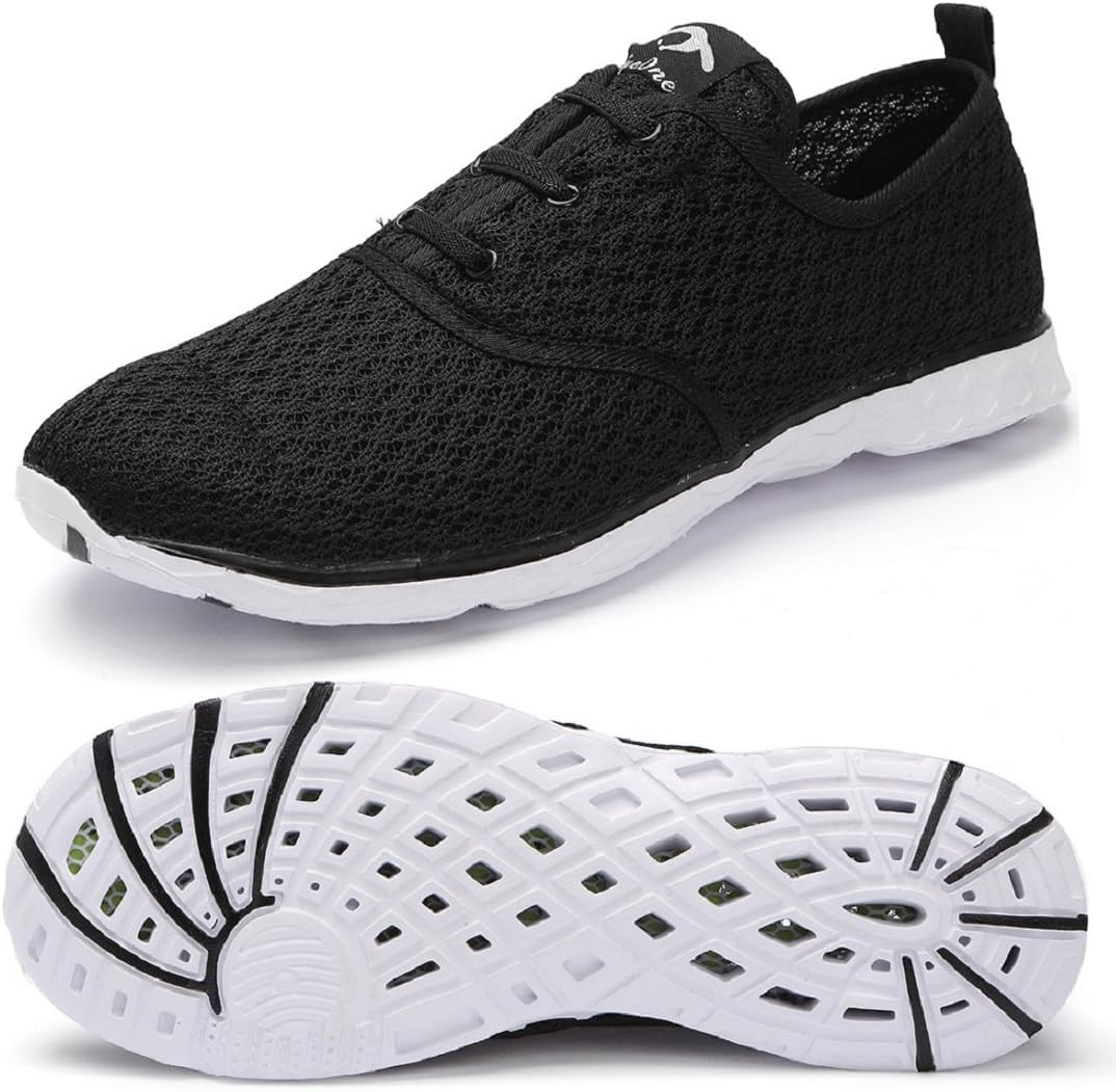 eyeones Mens Womens Lightweight Quick Drying Mesh Aqua Slip-on Water Shoes,Black/White-057xi,41 M EU / 8 D (M) US