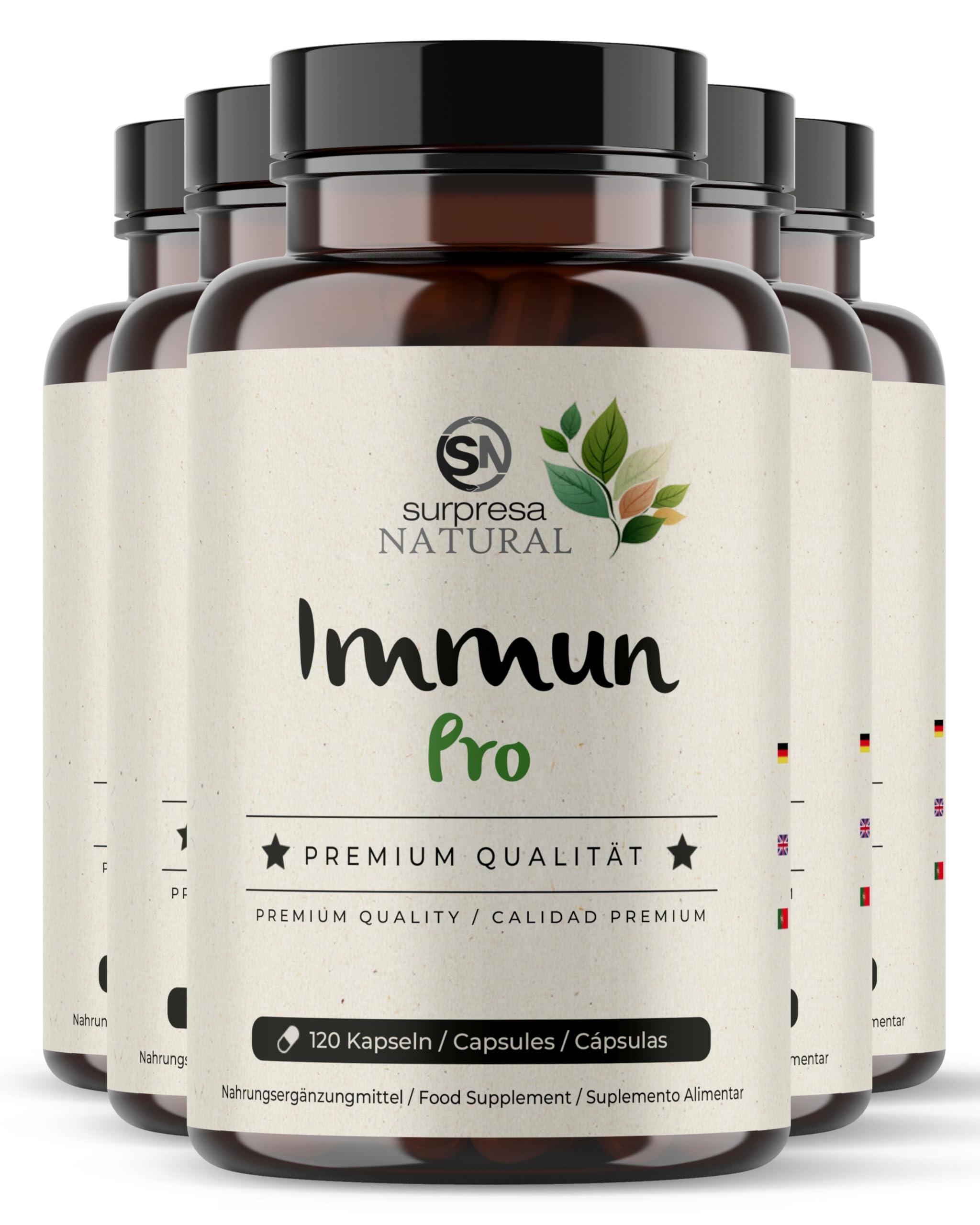 12 in 1 Immun Pro I 5x 120 Kapseln I Multivitamin Booster hochdosiert I Vitamin A, B6, B9, B12, C, D, Eisen, Kupfer, Selen, L-Histidin, Astragalus & Zink I vegane Multivitamin Kapseln